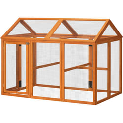 PawHut Gabbia per Galline in Legno e Metallo con Porte Multiple 140x88.5x106cm