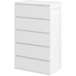 Homcom - Cassettiera 5 Cassetti in Legno con Maniglie Scanalate Bianco