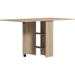 Tavolo Pieghevole 6 Posti con Ripiani e Rotelle Integrate Legno Naturale - Homcom
