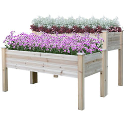 Fioriera Rialzata a 2 Livelli in Legno di Abete con Foro di Drenaggio - Outsunny