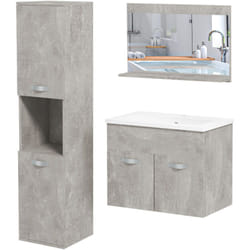 Kleankin - Set Bagno 4 Pezzi con Lavabo, Mobiletto, Colonna Bagno e Specchiera