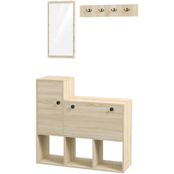 Homcom - Set Ingresso con Appendiabiti, Scarpiera per 9 Scarpe e Specchiera