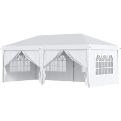 Outsunny - Gazebo da Giardino Pieghevole con 6 Pareti 6x3 m Bianco