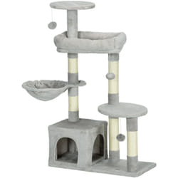 PawHut Albero Tiragraffi per Gatti in Truciolato e Peluche Grigio Chiaro