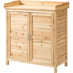 Armadietto da Giardino a 2 Ripiani con Design Rialzato Color Legno - Outsunny