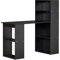 Homcom - Scrivania con Libreria in Legno a 6 Ripiani Portaoggetti Nero
