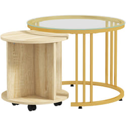 Homcom - Set 2 Tavolini Rotondi da Salotto con Design Impilabile e 4 Ruote