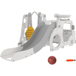 Scivolo per Bambini 18-48 Mesi con Altalena Canestro e Macchina Bianco - Aiyaplay