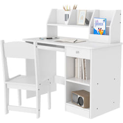 Zonekiz - Banchetto Scuola con Sedia per Bambini 5-8 Anni in Legno Bianco