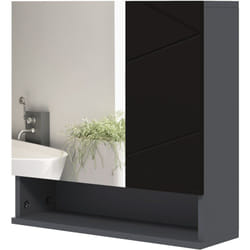 Kleankin - Armadietto Bagno con Specchio a 2 Ante e Mensole Regolabili Nero