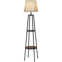 Homcom - Lampada da Terra in Metallo e mdf con Paralume in Tessuto Nero e Marrone