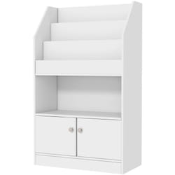 Libreria Portagiochi per Bambini con Armadietto 2 Ante in Legno Bianco - Zonekiz