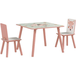 Zonekiz - Set 3pz per Bambini Tavolo Quadrato 60x60x44 cm e Sedie 26.5x26.5x50 cm