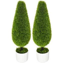 Homcom - Piante Artificiali 90 cm Set 2 Pezzi in Plastica e Cemento Verde Bianco