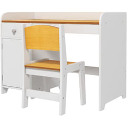 Banchetto Scuola con Sedia per Bambini 3-6 Anni e Cassetto Bianco - Zonekiz