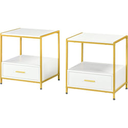 Homcom - Set 2 Comodini con Cassetto e Ripiano Aperto Moderni Bianco e Oro