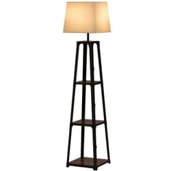 Homcom - Lampada da Terra in Metallo e mdf con Paralume in Tessuto Nero e Beige