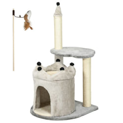 Albero Tiragraffi per Gatti da 86cm con Lettino e Casetta Peluche Grigio - Pawhut