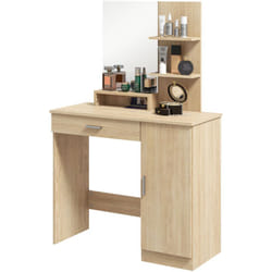 Homcom - Tavolo da Trucco in Truciolato color Acero con Specchio