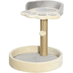 Albero Tiragraffi per Gatti con Lettini e Corda Juta Grigio e Beige - Pawhut