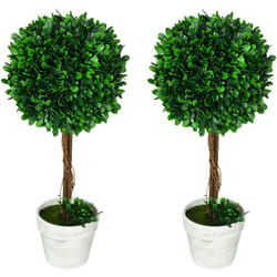 Homcom - Set 2 Piante Artificiali Alberi di Bosso con Vaso Incluso Ø28x60cm