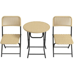 Set Tavolo e Sedie da Giardino 3 Pezzi in Rattan e Acciaio Giallo Nero - Outsunny