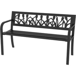 Panchina da Esterno 2 Posti con Braccioli in Acciaio 125x50x75cm Nero - Outsunny