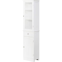 Colonna Bagno Salvaspazio con Armadietto, Cassetto e Ripiani Bianco - Kleankin
