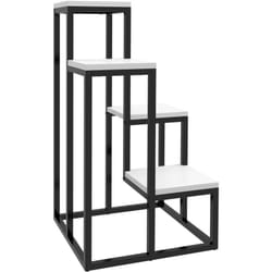 Outsunny - Scaffale Portapiante a 4 Livelli Acciaio e Legno 34x34x70cm Bianco Nero