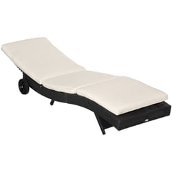 Outsunny - Lettino Prendisole Rattan pe con Schienale Regolabile e Cuscino Beige