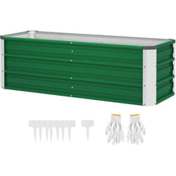 Outsunny Fioriera in Acciaio Rialzata con 2 Aree di Coltivazione Verde