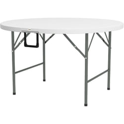 Outsunny Tavolo da Esterno Pieghevole e Rotondo in Acciaio e HDPE Grigio Bianco