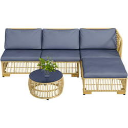 Outsunny Salotto da Giardino in Rattan con Divanetto, Cuscini e Tavolino Grigio
