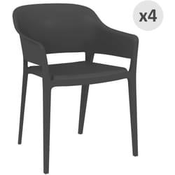 Set 4 Sedie in Plastica da Giardino Impilabili con Braccioli Nero - Outsunny