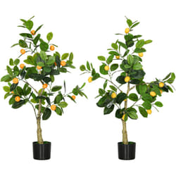 Homcom - Set di 2 Piante Finte di Limone e Arancia Alte 120cm con Vaso