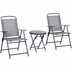 Descrizione: Il nostro set da giardino Outsunny da 3 pezzi è composto un tavolino da caffè con piano in vetro temperato e 2 s ...