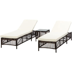 Outsunny - Set 2 Sdraio Prendisole con Cuscini e Tavolino da Caffè in Rattan pe