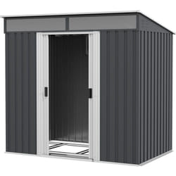 Capanno Porta Attrezzi in Acciaio Zincato Grigio con 4 Finestre 2 Ganci - Outsunny