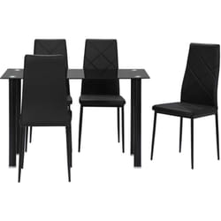 Homcom - Set Tavolo con 4 Sedie da Pranzo, Piano in Vetro e Sedie Imbottite Nero