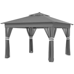 Outsunny - Gazebo da Esterno ad Altezza Regolabile con Luci led Grigio