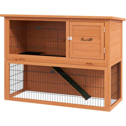 Pawhut - Conigliera per 1-2 Conigli da Esterno a 2 Livelli con Casetta in Legno