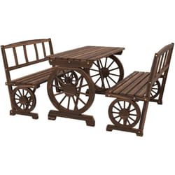 Outsunny - Set da Giardino 3 Pezzi con 1 Tavolo e 2 Panchine in Legno di Pino