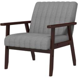 Homcom - Poltroncina Moderna da Salotto Imbottita in Legno e Tessuto Grigio