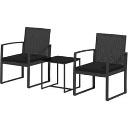 Set da Esterno 2 Poltroncine e Tavolino in Vetro Effetto Rattan Nero - Outsunny