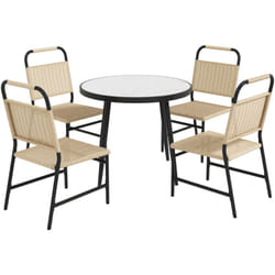 Outsunny - Set da Giardino con 4 Sedie Rattan pe e Tavolo in Vetro Effetto Marmo
