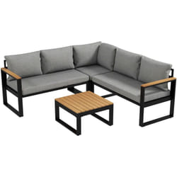 Outsunny - Set da Giardino con 2 Divani, Seduta Angolare e Tavolino a Doghe Grigio