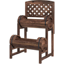 Outsunny - Fioriera da Giardino 2 Livelli con Grigliato in Legno di Abete Marrone