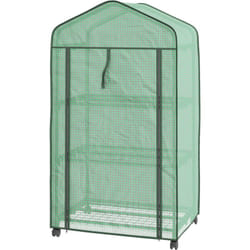 Outsunny - Mini Serra da Giardino Copertura pe 3 Ripiani e Ruote 69x49x130cm Verde