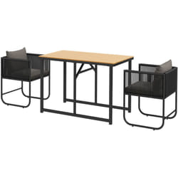 Outsunny - Set da Giardino 3 Pezzi con 2 Sedie e Tavolo Nero Grigio e color Legno