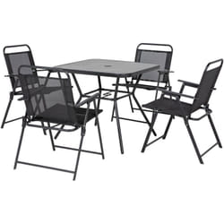 Outsunny - Set 4 Sedie da Giardino Pieghevoli e Tavolo con Foro Ombrellone Nero